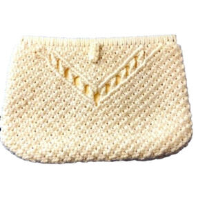 Vintage Macrame Crochet Off-White Clutch Purse Bag